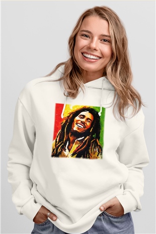 Bob Marley Beyaz Unisex Kapşonlu Sweatshirt