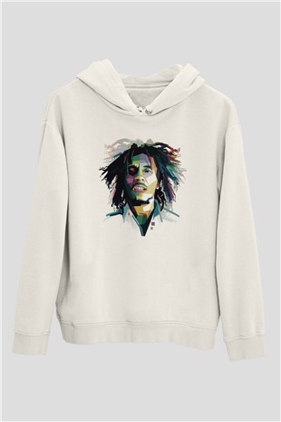 Bob Marley Beyaz Unisex Kapüşonlu Sweatshirt