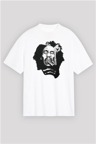 Bob Marley Beyaz Unisex Oversize Tişört T-Shirt