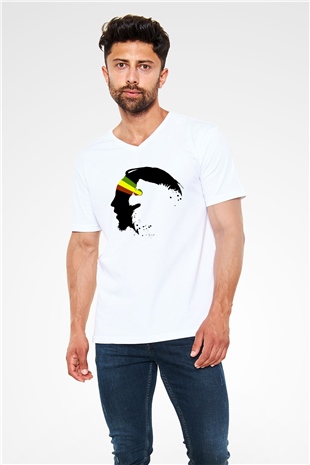 Bob Marley Beyaz Unisex V Yaka Tişört T-Shirt