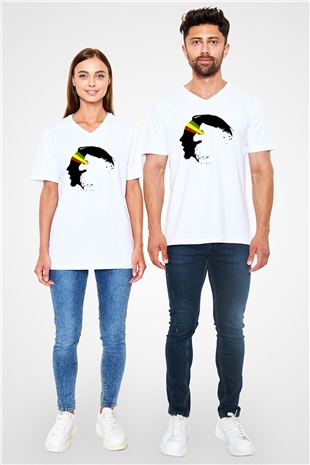 Bob Marley Beyaz Unisex V Yaka Tişört T-Shirt