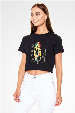Bob Marley Siyah Crop Top Tişört