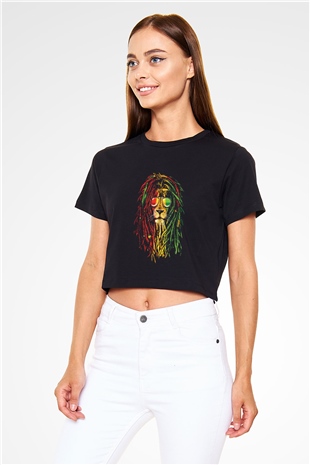 Bob Marley Siyah Crop Top Tişört