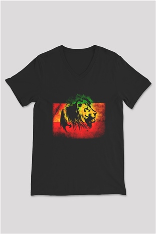 Bob Marley Siyah Unisex V Yaka Tişört T-Shirt