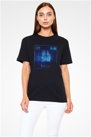 Bohrium Atom Numarası Baskılı Unisex Siyah Tişört