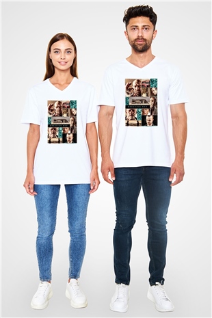 Breaking Bad Heisenberg Beyaz Unisex V Yaka Tişört T-Shirt