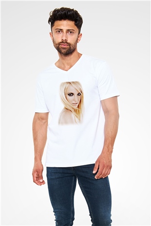 Britney Spears Beyaz Unisex V Yaka Tişört T-Shirt