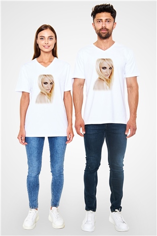Britney Spears Beyaz Unisex V Yaka Tişört T-Shirt