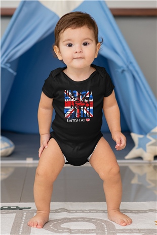 Büyük Britanya Baskılı Siyah Bebek Body - Zıbın