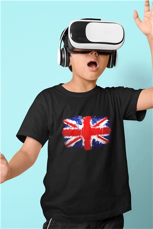 Büyük Britanya Baskılı Siyah Unisex Çocuk Tişört
