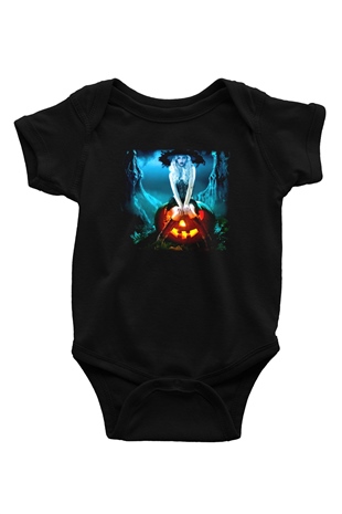 Cadılar Bayramı-Halloween Baskılı Siyah Bebek Body - Zıbın