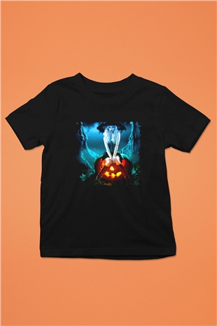 Cadılar Bayramı-Halloween Baskılı Siyah Unisex Çocuk Tişört