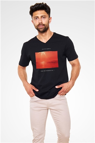 Calvin Harris Siyah Unisex V Yaka Tişört T-Shirt