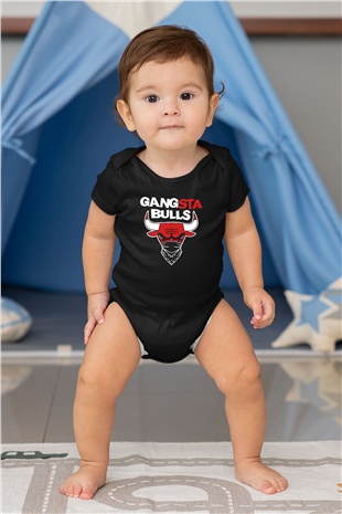 Chicago Bulls Baskılı Siyah Bebek Body - Zıbın