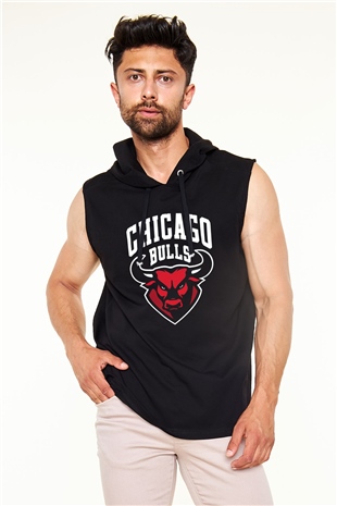 Chicago Bulls Siyah Unisex Kapüşonlu Kolsuz Tişört