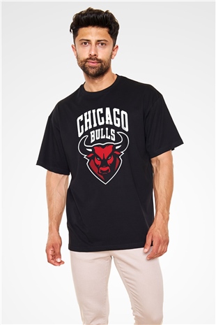 Chicago Bulls Siyah Unisex Oversize Tişört T-Shirt