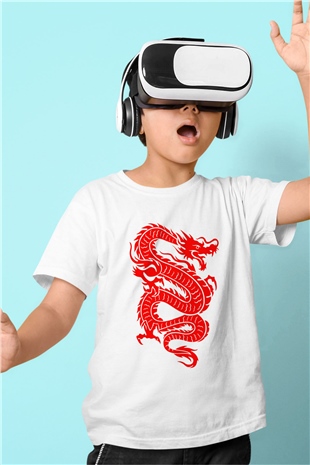 Çin Baskılı Beyaz Unisex Çocuk Tişört