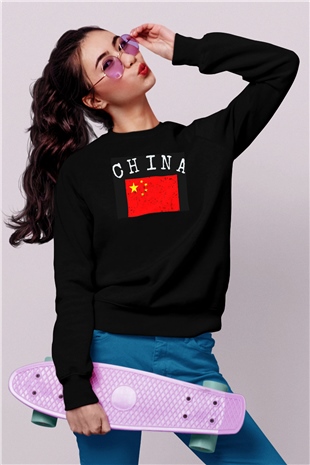 Çin Siyah Unisex Sweatshirt