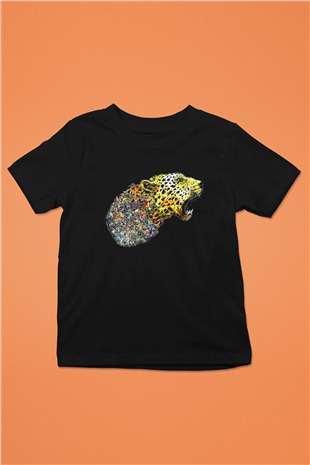 Çita Baskılı Siyah Unisex Çocuk Tişört