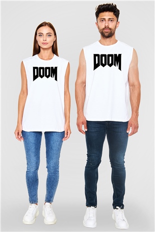 Doom Beyaz Unisex Kolsuz Tişört