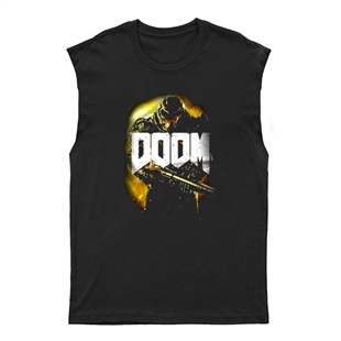 Doom Siyah Kesik Kol Tişört Unisex Kolsuz T-Shirt