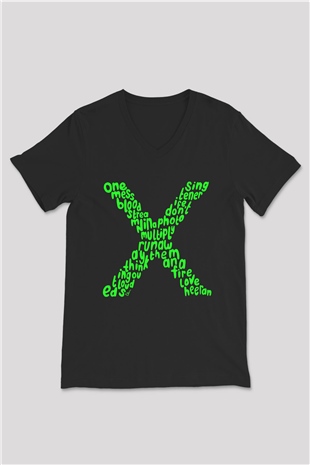 Ed Sheeran Siyah Unisex V Yaka Tişört T-Shirt