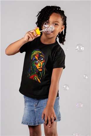 Ekspresyonizm Baskılı Siyah Unisex Çocuk Tişört