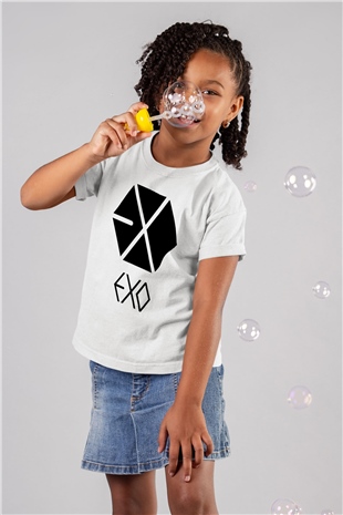 Exo KPop Baskılı Beyaz Unisex Çocuk Tişört