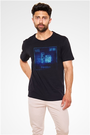 Fermiyum Atom Numarası Baskılı Unisex Siyah Tişört