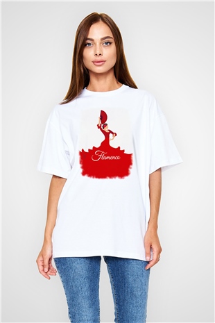 Flamenko Beyaz Unisex Tişört T-Shirt - TişörtFabrikası