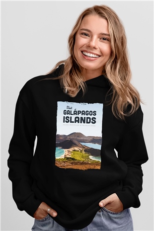 Galapagos Adaları Siyah Unisex Hoodie