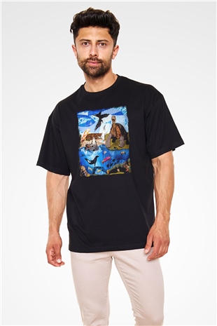 Galapagos Adaları Siyah Unisex Oversize Tişört T-Shirt