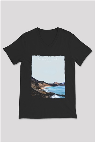 Galapagos Adaları Siyah Unisex V Yaka Tişört