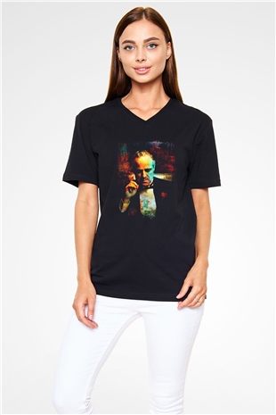Godfather Siyah Unisex V Yaka Tişört T-Shirt