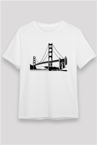 Golden Gate Bridge Beyaz Unisex Tişört T-Shirt - TişörtFabrikası