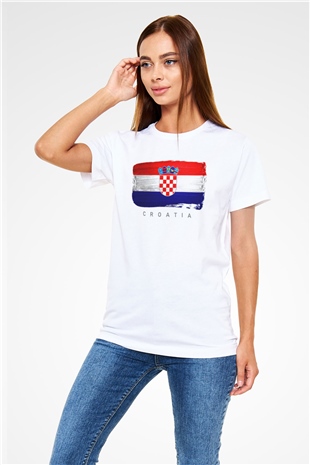 Hırvatistan Beyaz Unisex Tişört T-Shirt - TişörtFabrikası