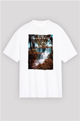 Iguazu Şelalesi Beyaz Unisex Tişört T-Shirt - TişörtFabrikası