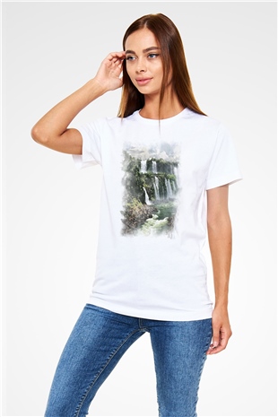 Iguazu Şelalesi Beyaz Unisex Tişört T-Shirt - TişörtFabrikası
