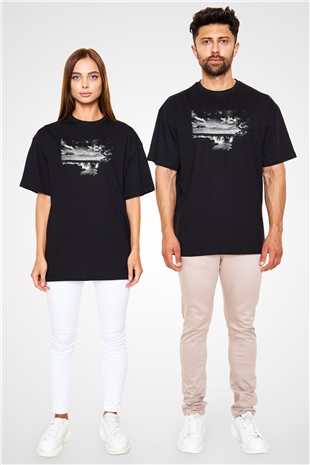 Iguazu Şelalesi Siyah Unisex Oversize Tişört T-Shirt
