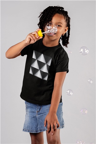 Illüzyon Baskılı Siyah Unisex Çocuk Tişört