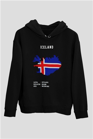 İzlanda Siyah Unisex Hoodie