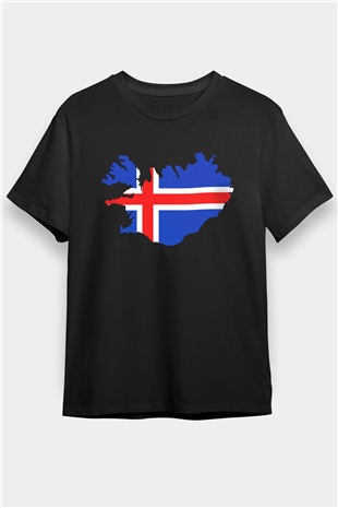 İzlanda Siyah Unisex Tişört T-Shirt - TişörtFabrikası