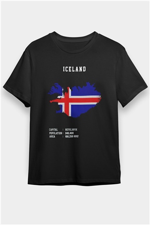 İzlanda Siyah Unisex Tişört T-Shirt - TişörtFabrikası