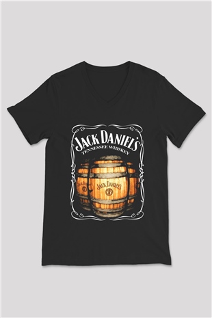 Jack Daniels Siyah Unisex V Yaka Tişört T-Shirt