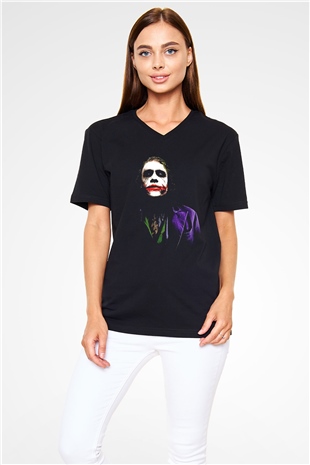 Joker Siyah Unisex V Yaka Tişört T-Shirt