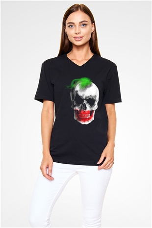 Joker Siyah Unisex V Yaka Tişört T-Shirt