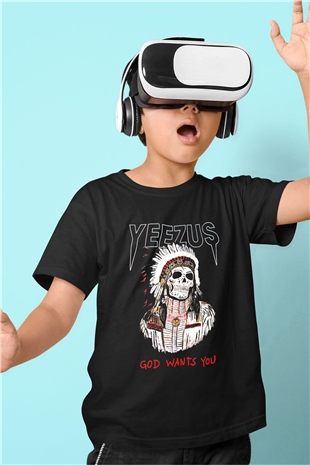 Kanye West Yeezus Baskılı Siyah Unisex Çocuk Tişört