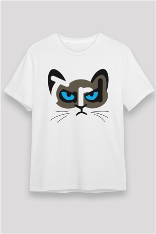 Kedi Beyaz Unisex Tişört T-Shirt - TişörtFabrikası