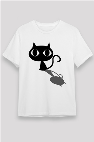 Kedi Beyaz Unisex Tişört T-Shirt - TişörtFabrikası
