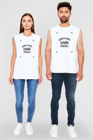 Kişiye Özel Unisex Kolsuz Beyaz Tişört | Tişört Tasarla